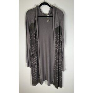 GO COUTURE gray leopard open long duster cardigan hooded L California hippie